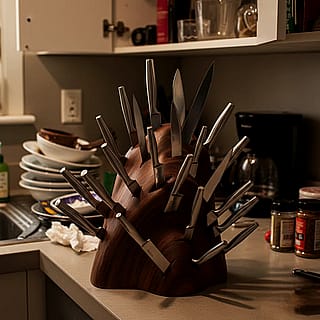 The reverse knife block'