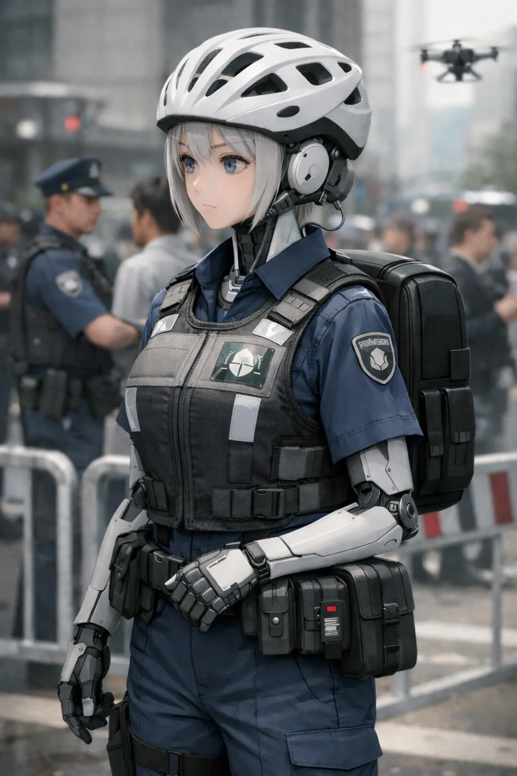 ​Daily life with advanced androids: Security and medical roles. (AI Generated) picture 3 of 4