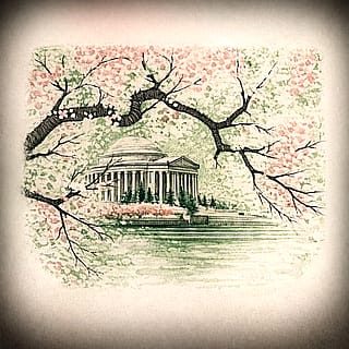 Jefferson Memorial taken from a vintage stamp'