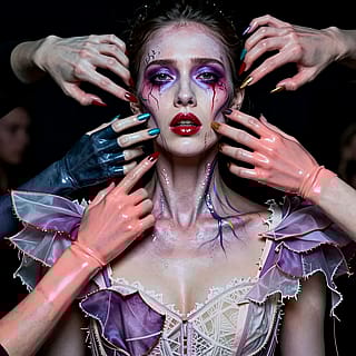 Inked hands paint the velvet'