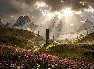 cinematic landscape painting of an epic fantasy realm'