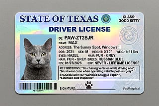 My cat just got his license'