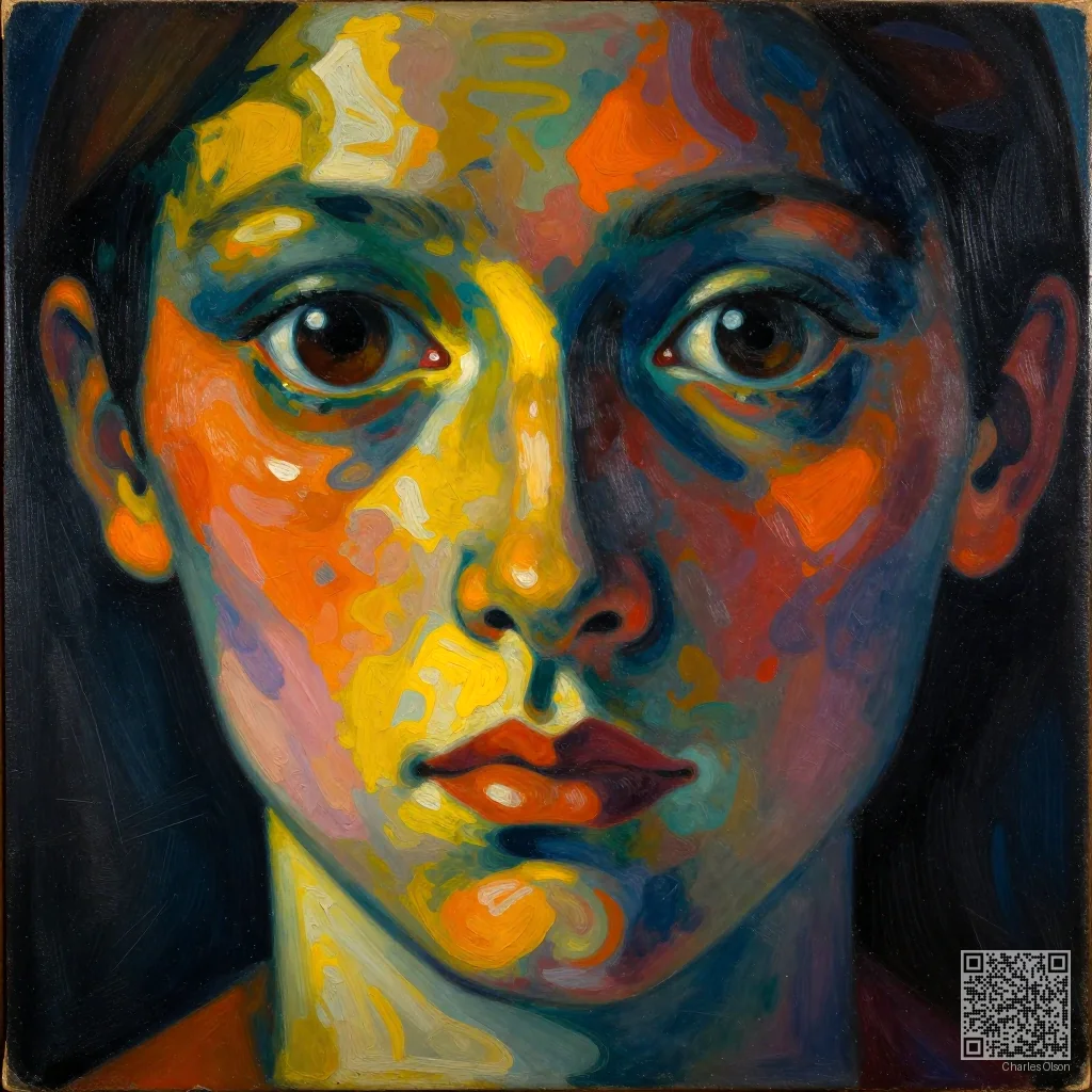 Abstract emotional portrait reflecting quiet awareness, Comfyui picture 1 of 1