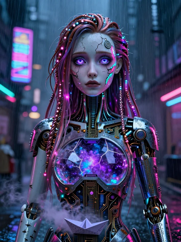 Red‑haired machine, neon rain, city eyes picture 1 of 1