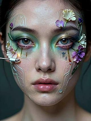 Neon petals, circuit vein'