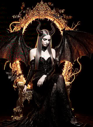 “A whisper of midnight, draped in ash and gold — she does not rule the darkness… she is its poetry.”'