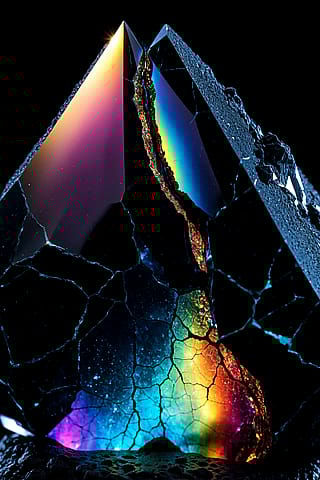 Material Study: Prismatic core leaking from cracked obsidian. [Prompt Included]'