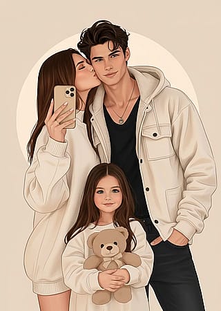 Turned a real family photo into a soft Valentine-style illustration 🤍'