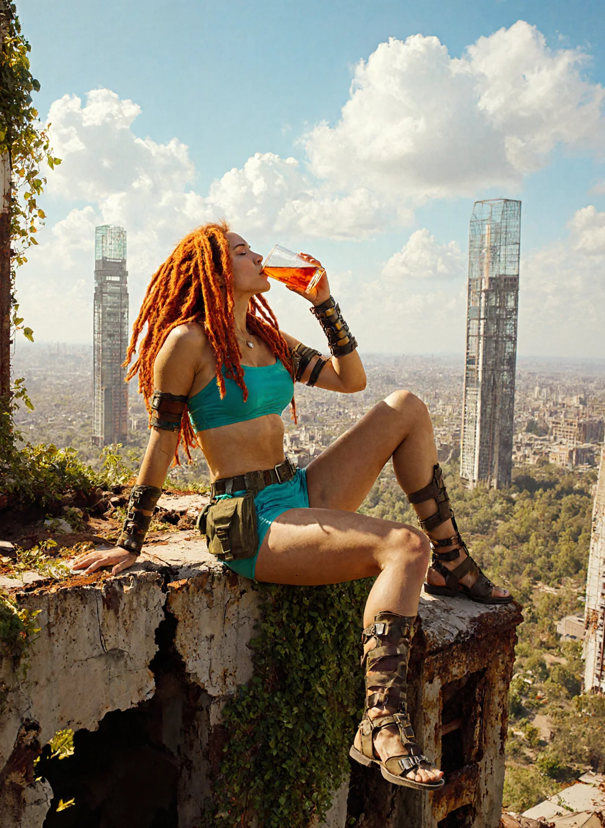 “In the ruins of tomorrow, she finds peace today — one sip at a time.” 🍹🌿 picture 1 of 1