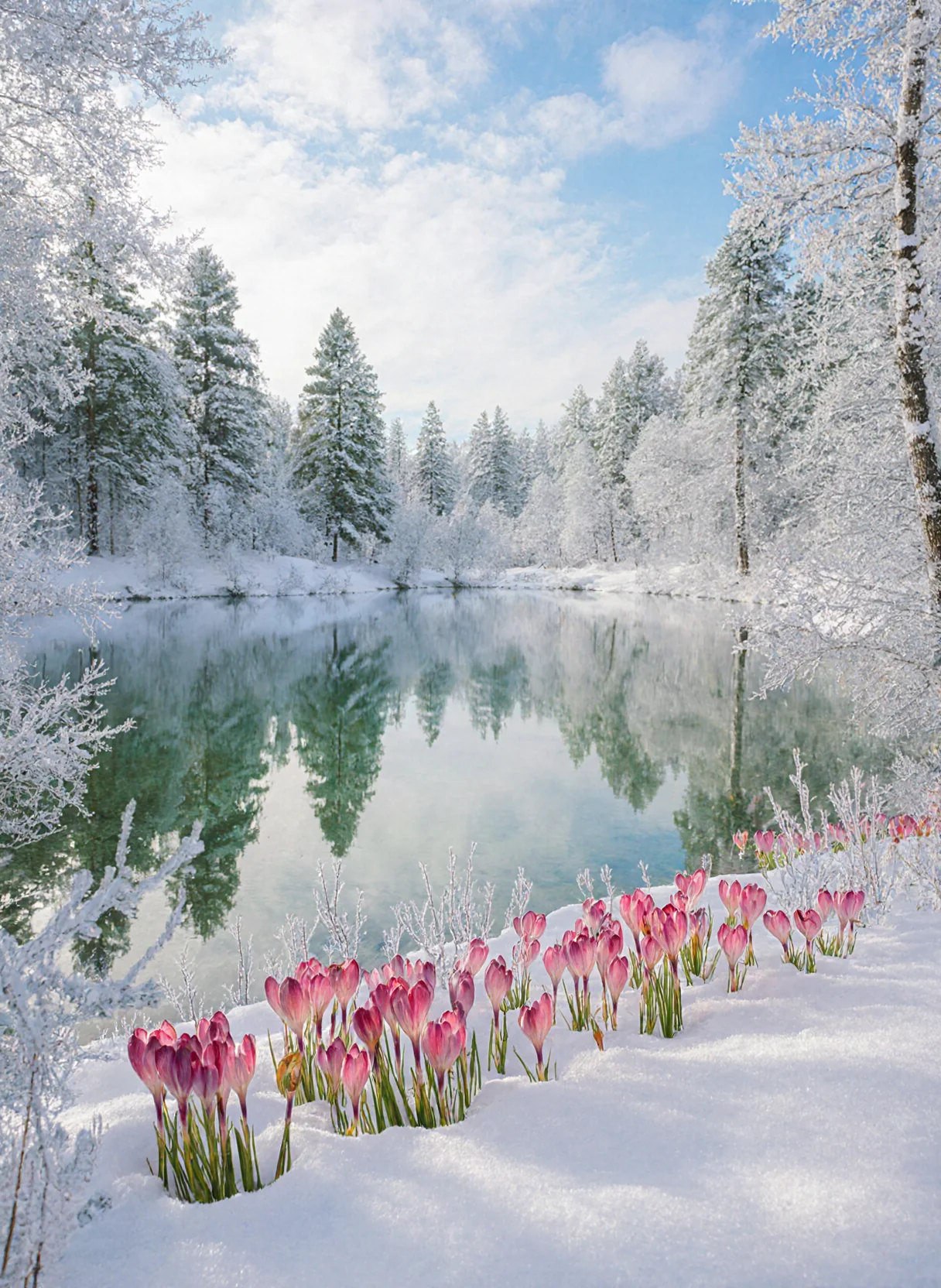This image doesn’t just depict winter — it celebrates its quiet majesty while whispering of hidden life beneath the frost. It’s a visual poem: cold, clear, and strangely comforting — inviting the viewer to pause, breathe, and believe in magic. picture 1 of 1