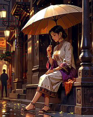 Stillness in monsoon glow'