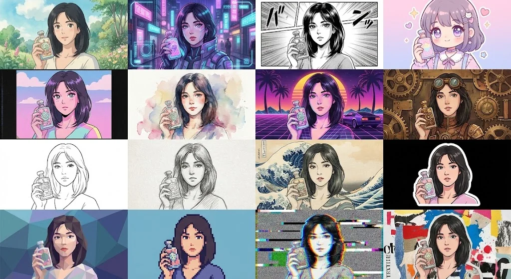 Tried generating one character across multiple art styles picture 1 of 1