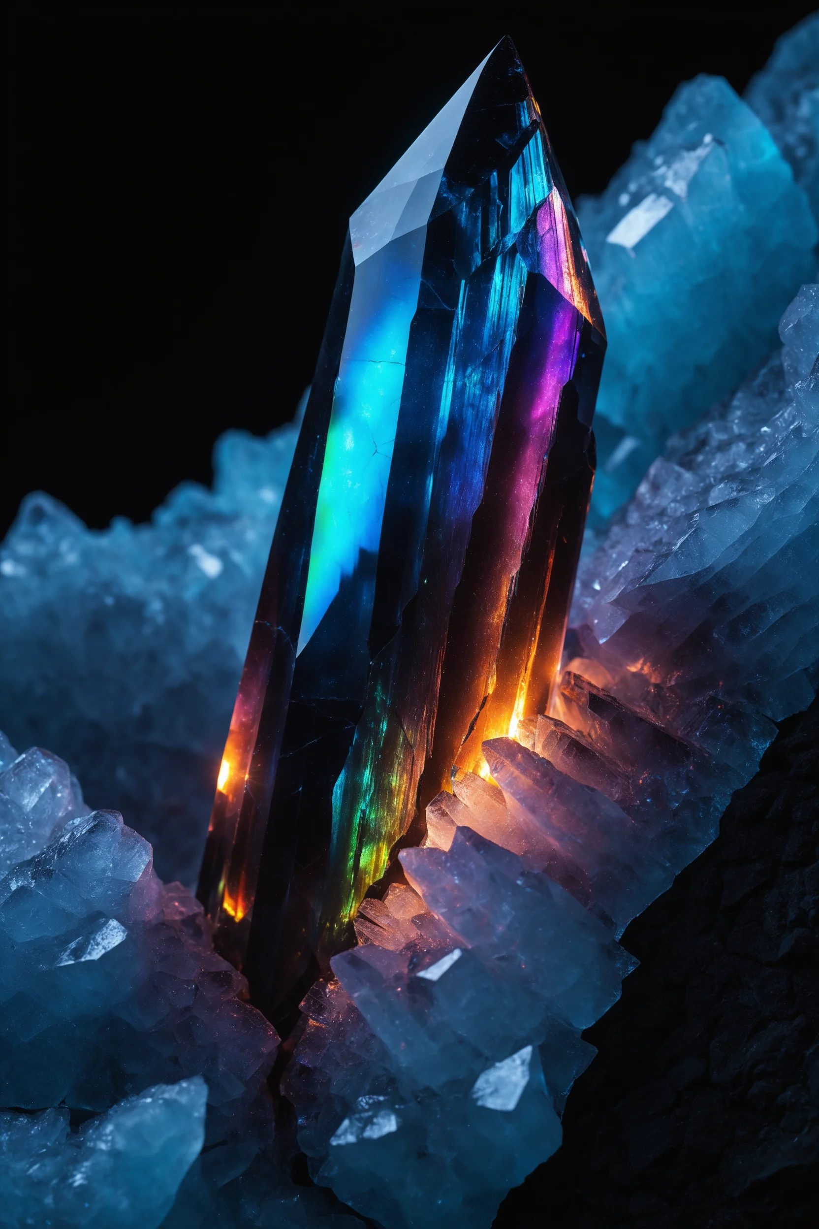 Material Study: Prismatic light dispersion inside fractured obsidian. [Prompt Included] picture 1 of 1