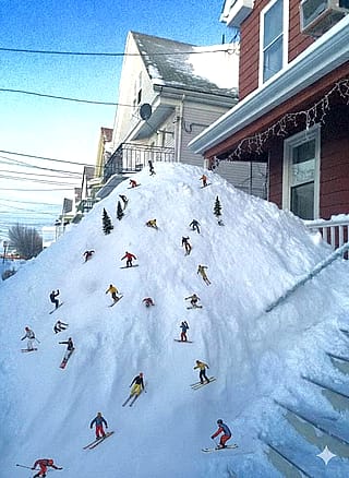 Added some skiers to the snow mountain in front of my house. ⛷️'