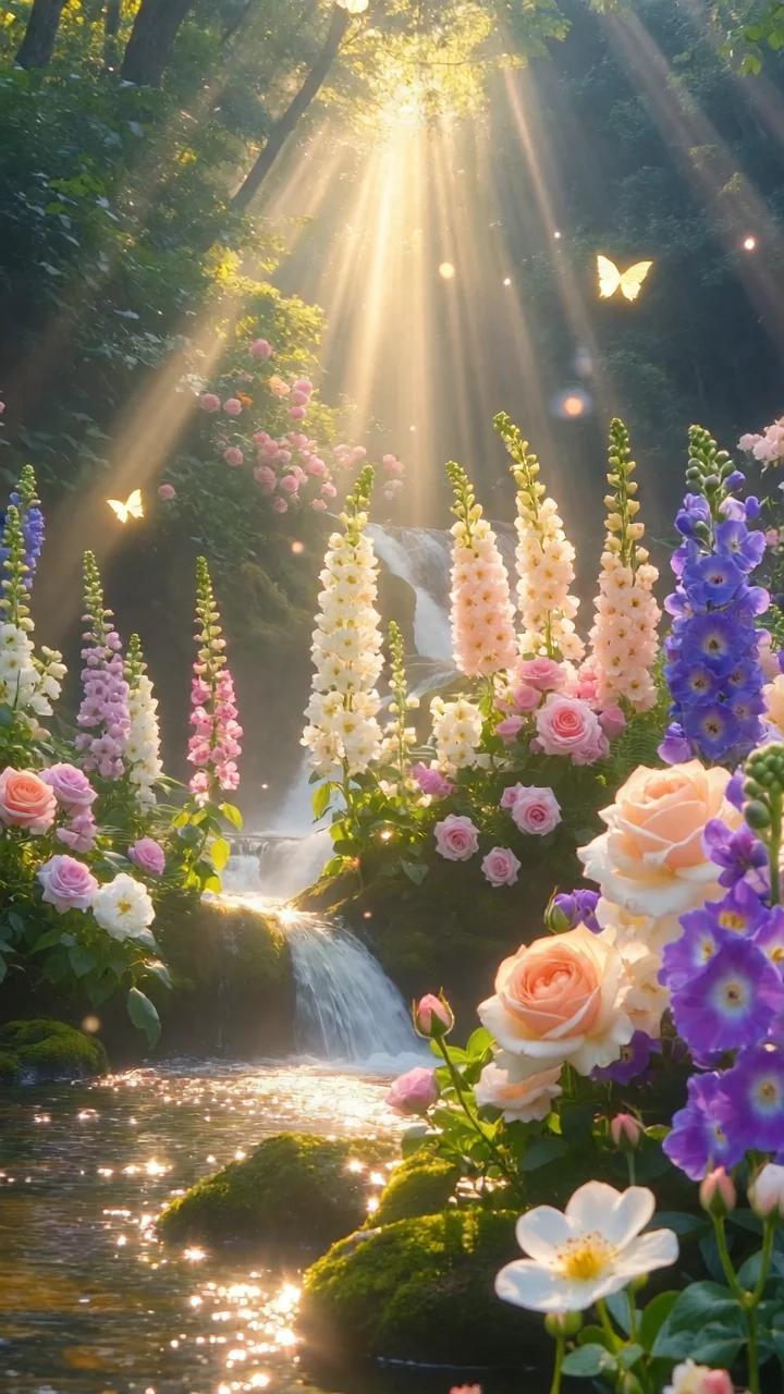 a breathtakingly vibrant and magical forest scene, rich with color, light, and natural beauty. picture 1 of 1