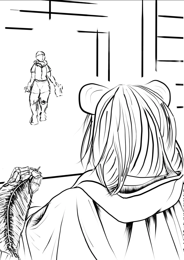 [SanctuaryGraphicNovel: s4p1] Third iteration of a mixed media panel for a graphic novel w/ progress panels picture 1 of 3