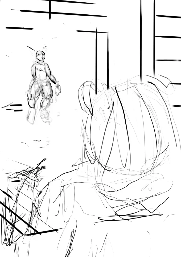 [SanctuaryGraphicNovel: s4p1] Third iteration of a mixed media panel for a graphic novel w/ progress panels picture 3 of 3