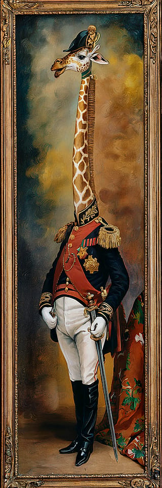 The Giraffe General in Regal Attire'