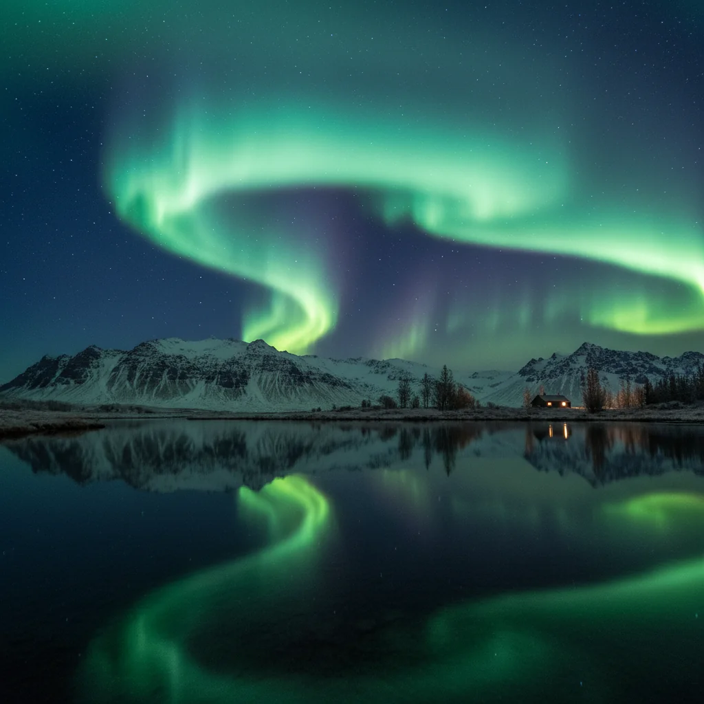 Northern lights on the coast of Iceland. (AI) picture 1 of 1