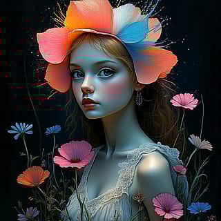 Girl with a flower petal hat'