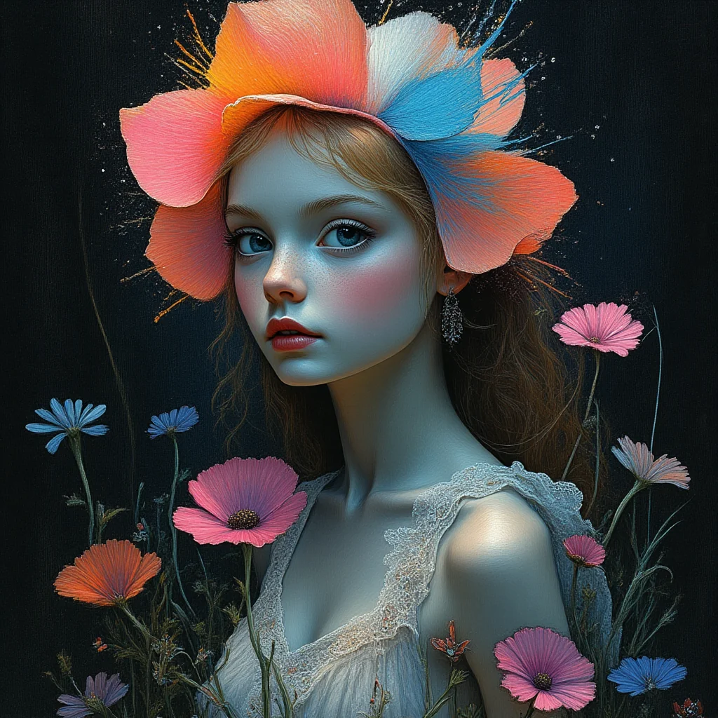 Girl with a flower petal hat picture 1 of 1