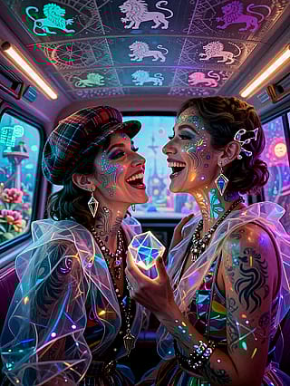 Neon smiles midnight glass laughter rides'