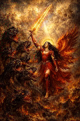 Saint Klara, the Raven-Haired Apple Maiden Smiting the Dark One'