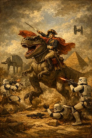 Napoleon defeating the Empire soldiers (scene from Star Wars)'