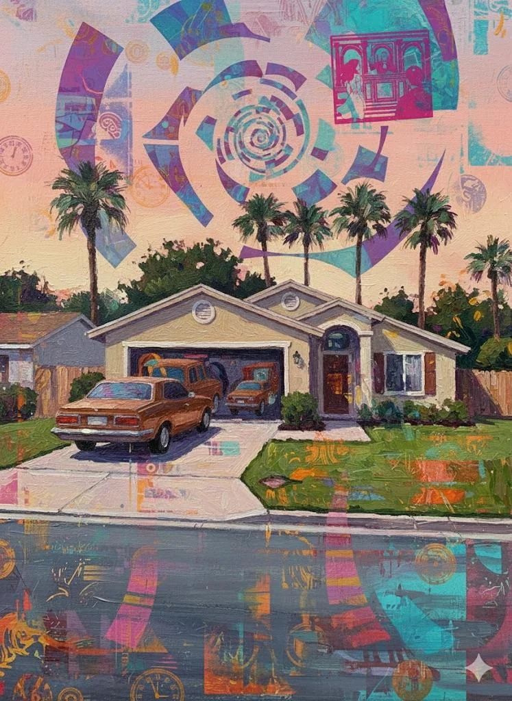 I used Gemini to 'collapse' a 1980s house prompt into a 1950s surrealist painting. picture 3 of 10