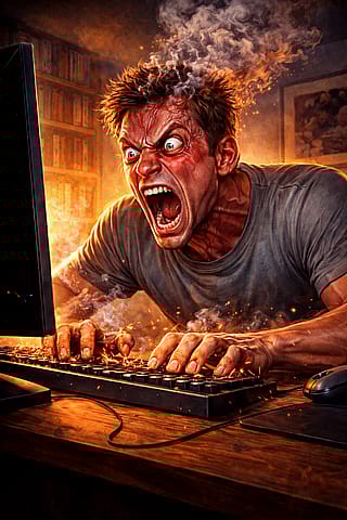 Man arguing on the Internet.'