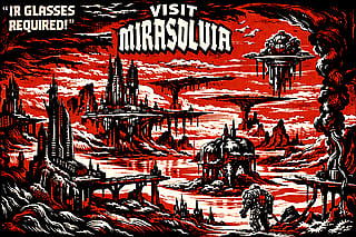 An image of Mirasol VI A (fictional planet), with a human walking along the surface.'