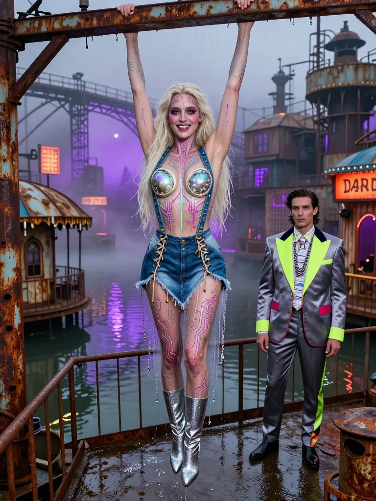 Neon siren on rusted ropes picture 1 of 1