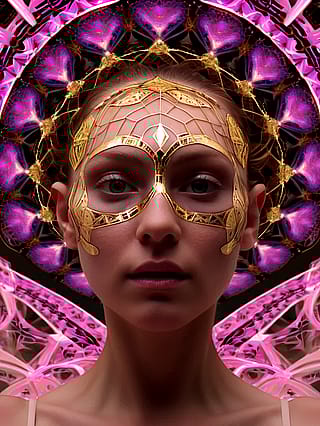 Gold mirrors a purple butterfly's quiet gaze'