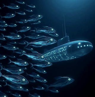 The submarine and the fishes'