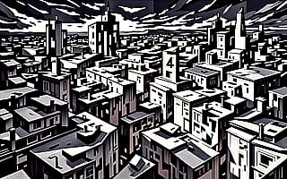 Monolith 4 - A Cubist/Woodcut take on a Cityscape Comfyui/Zimage'