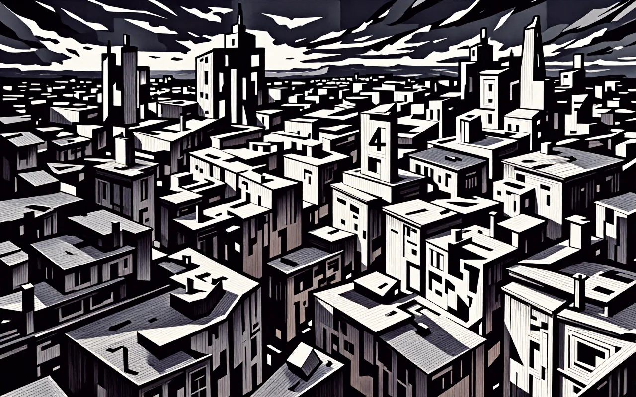 Monolith 4 - A Cubist/Woodcut take on a Cityscape Comfyui/Zimage picture 1 of 1