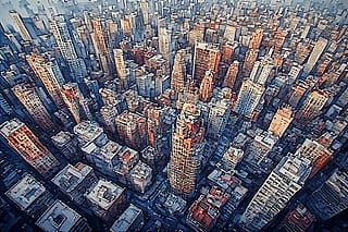 City looked down upon from above:'