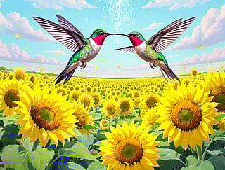 Hummingbirds and Sunflowers'