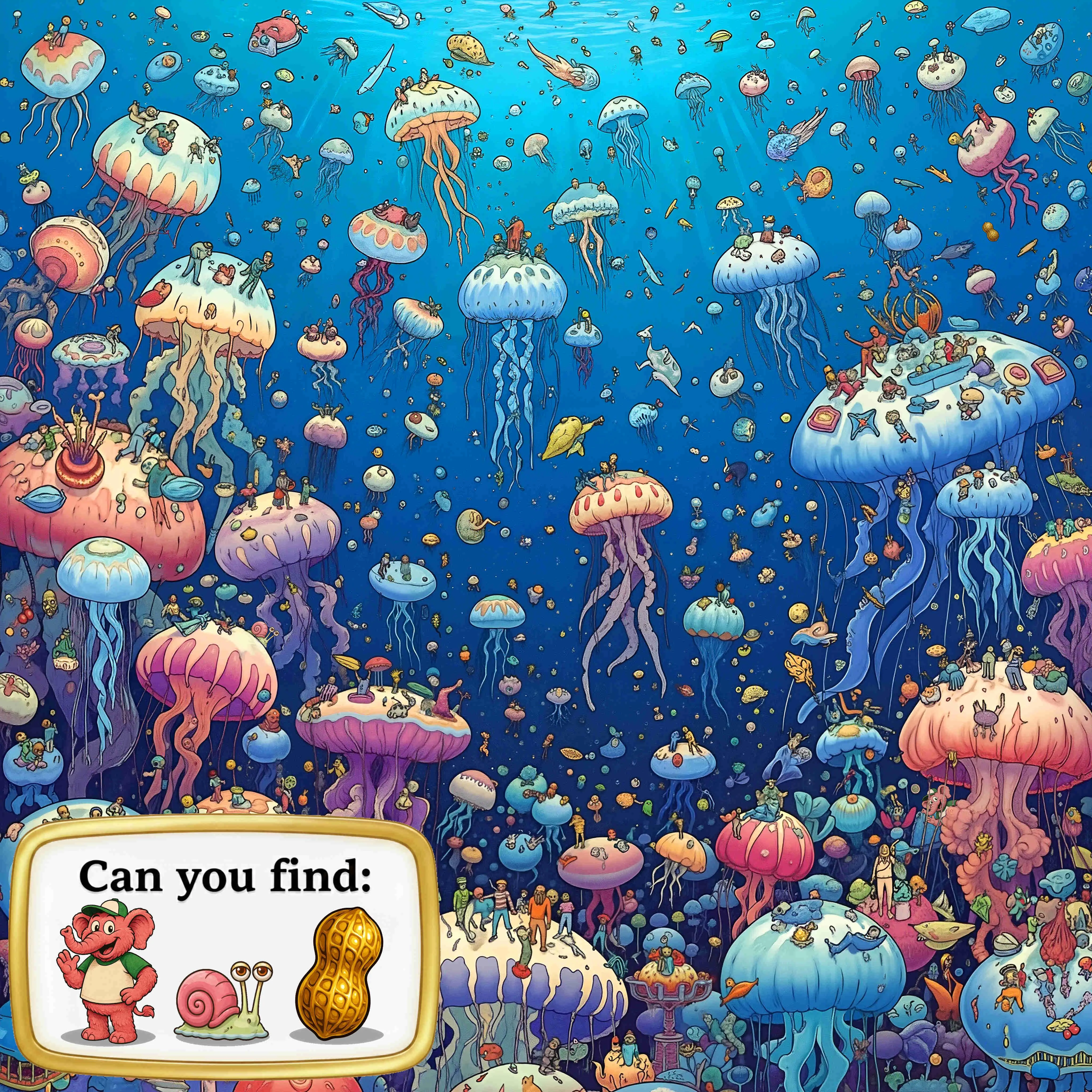 Can you find them hiding in this school of jellyfish? picture 1 of 1