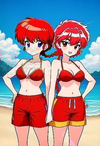 2 redheads at the beach'