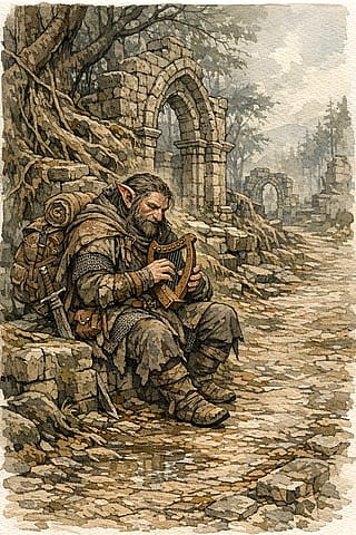 Firbolg in the style of John Howe, with visual grammar instructions'