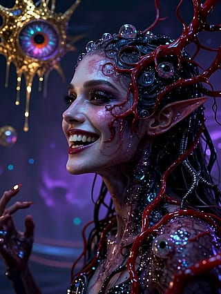 Violet theater of blood‑painted grin'