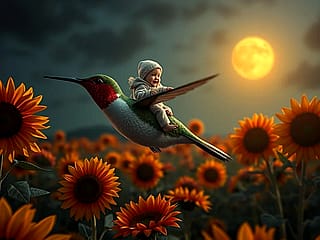 Baby on back of hummingbird'