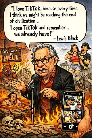 Had ChatGPT create an image to illustrate something Lewis Black said back on The Daily Show.'