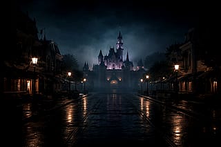 Creepy empty Disneyland at night'