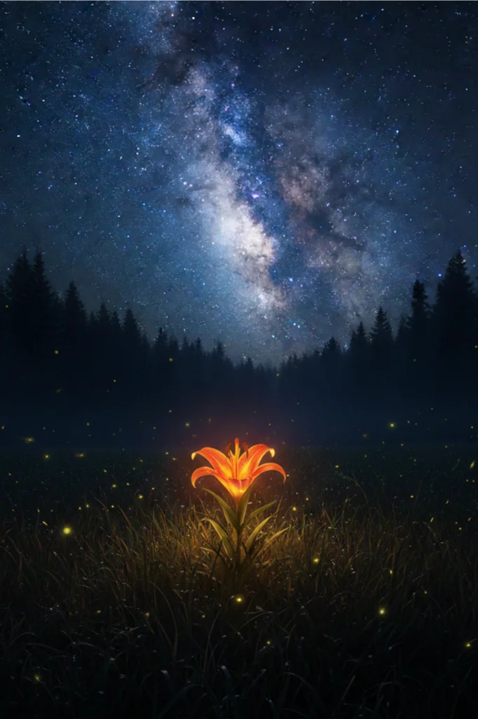 A Beacon in the Dark: The Glowing Lily under the Milky Way picture 1 of 1