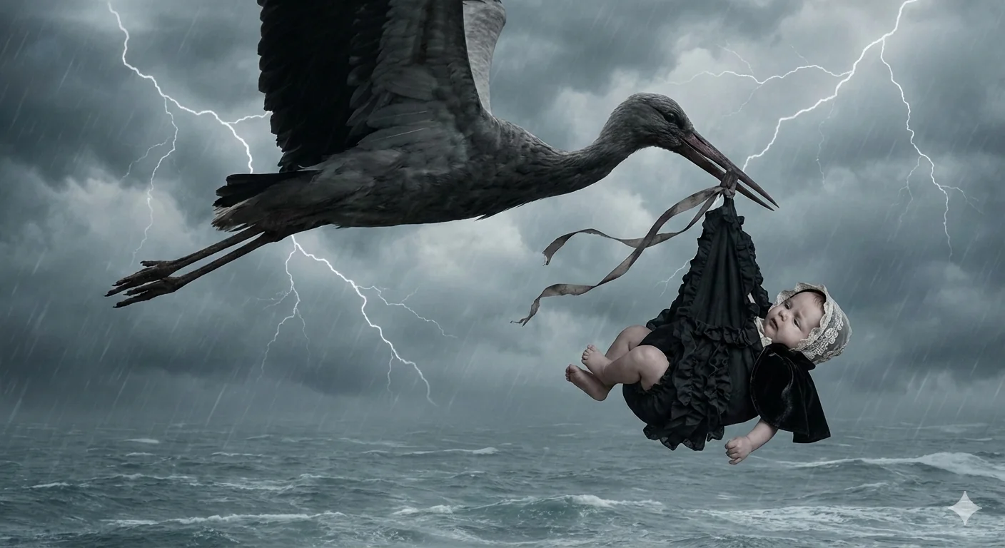 Gothic baby girl with a black crane picture 1 of 1