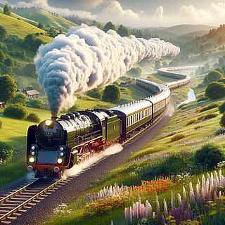 Steam Locomotives pulling passenger trains'