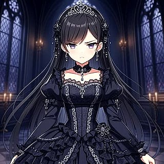An Irritated Princess in a Fancy Black Dress'