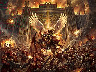 Warhammer 40k Primarch Action: Guilliman tearing through World Eaters & Sanguinius vs Daemon Angron'